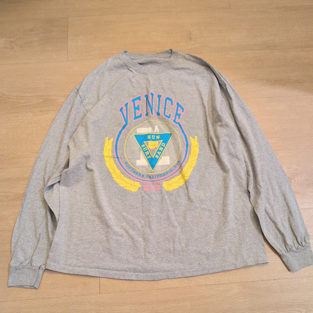 J. Galt Venice Beach Long Sleeve Shirt Adult XL Gray Surf California Muscle